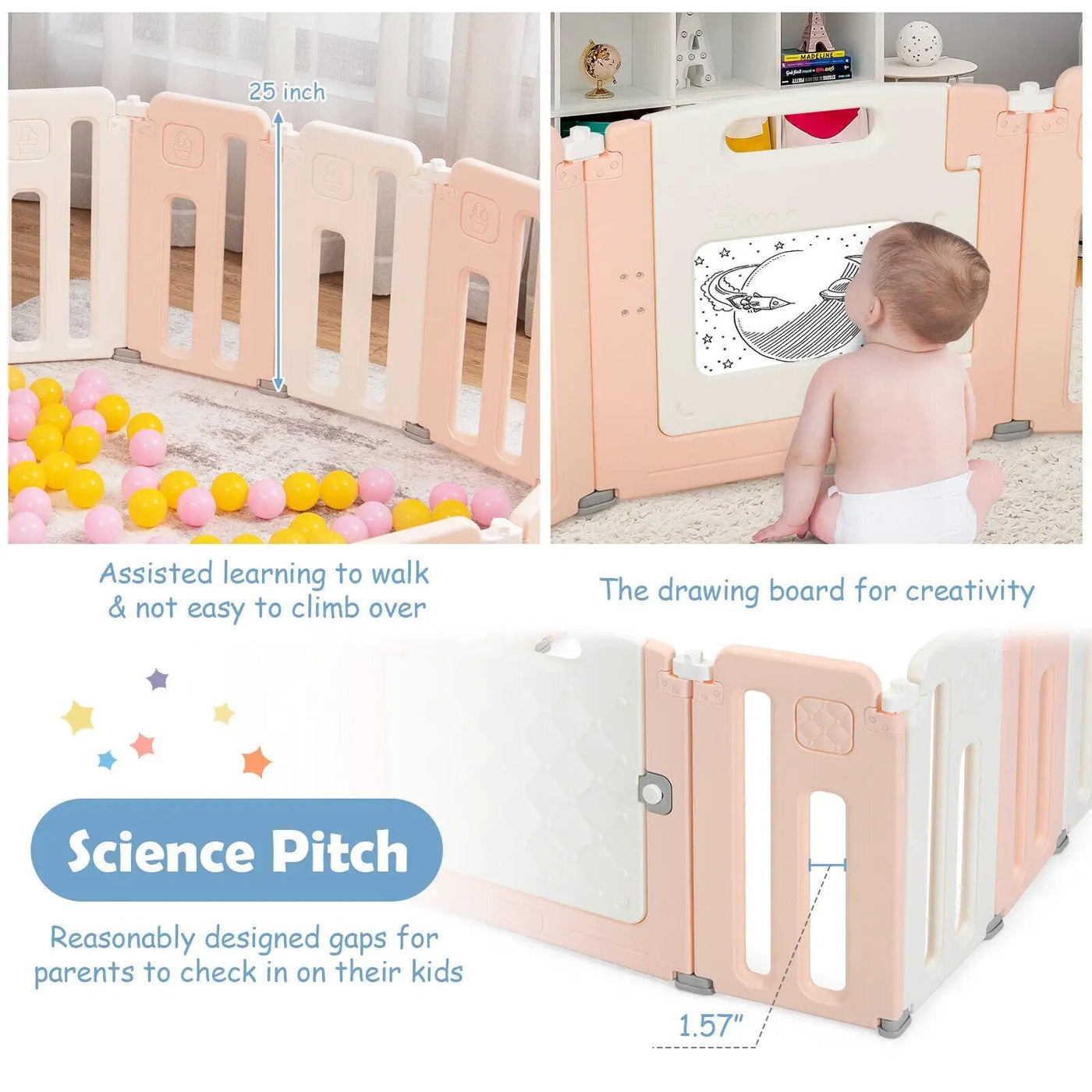 16 Panels Baby Safety Playpen with Drawing Board by DirectDeals