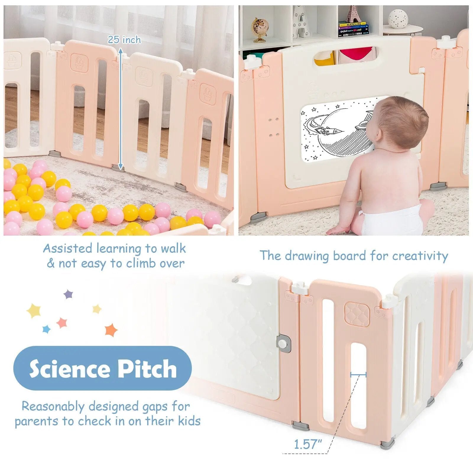 16 Panels Baby Safety Playpen with Drawing Board by DirectDeals