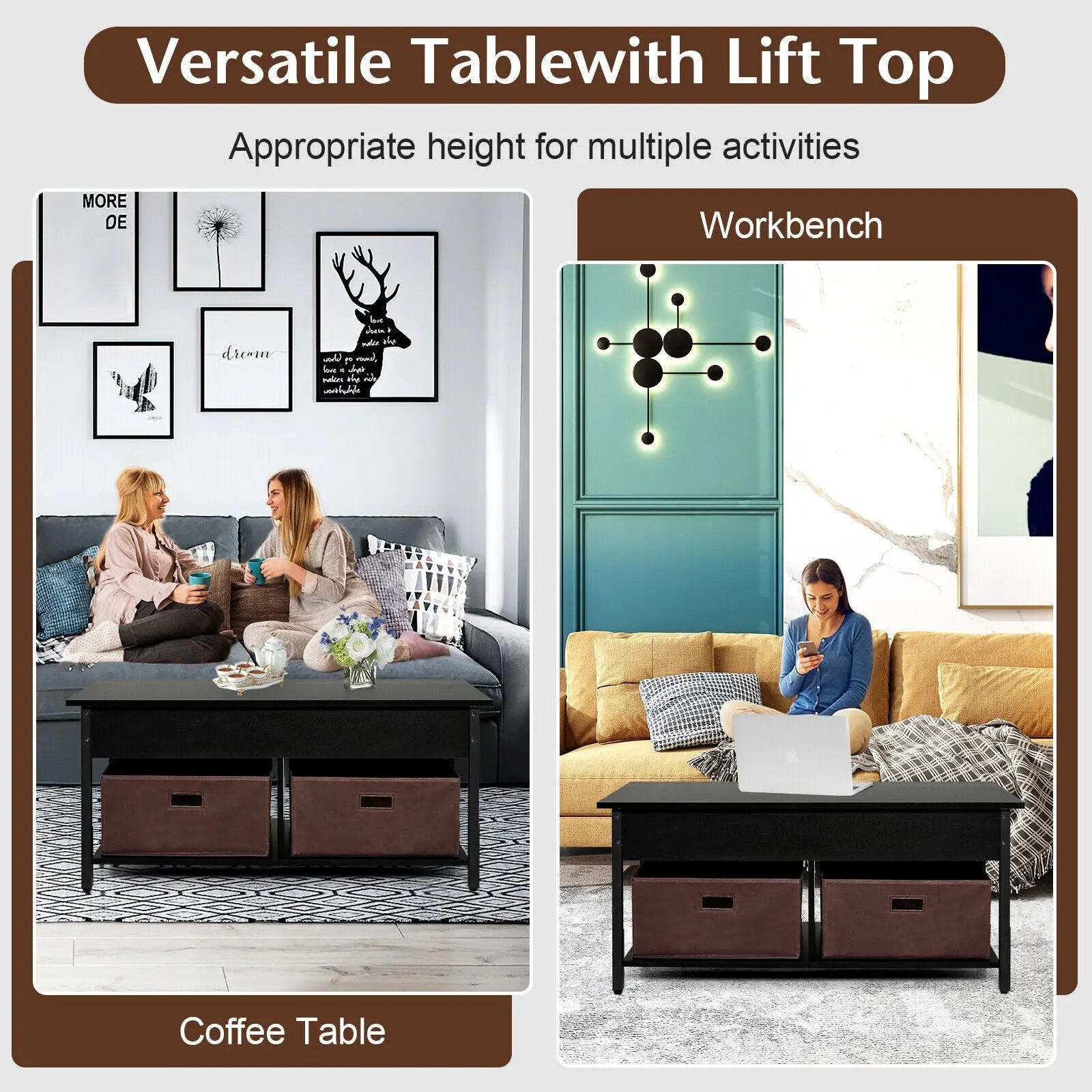 Lift Top Coffee Table Central Table with Drawers and Hidden Compartment for Living Room by DirectDeals