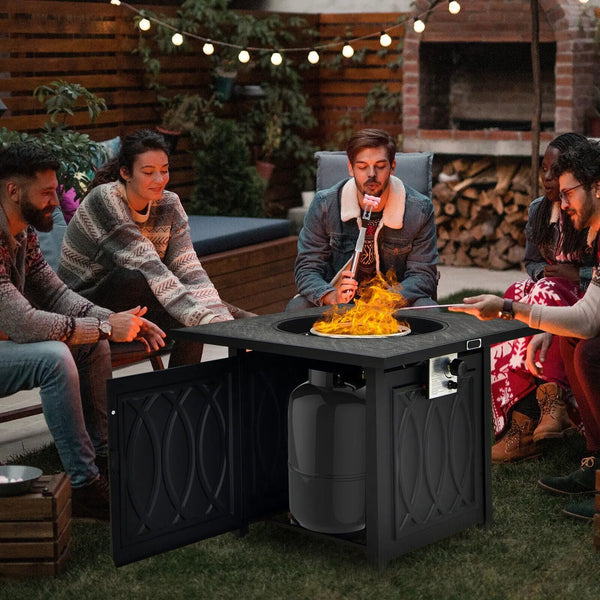 32 Inch Propane Fire Pit Table Square Tabletop with Lava Rocks Cover 50000 BTU-Black, photo 2 of 8