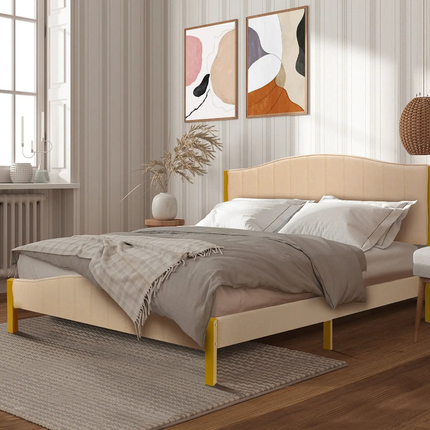 Full/Queen Size Upholstered Bed Frame with Quilted Headboard by DirectDeals