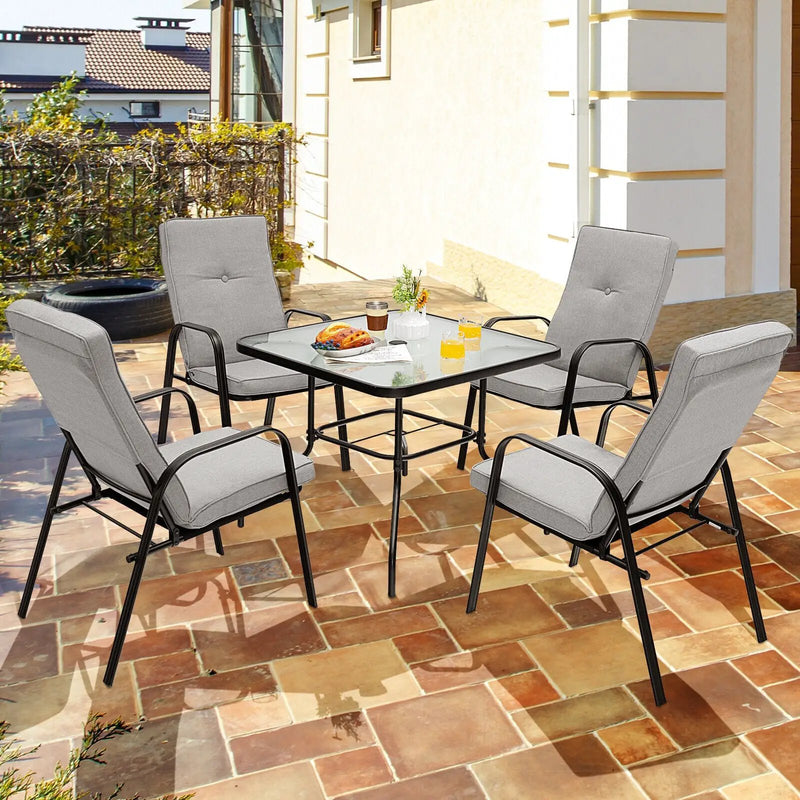 4 Patio Dining Stackable Chairs Set with High-Back Cushions by DirectDeals