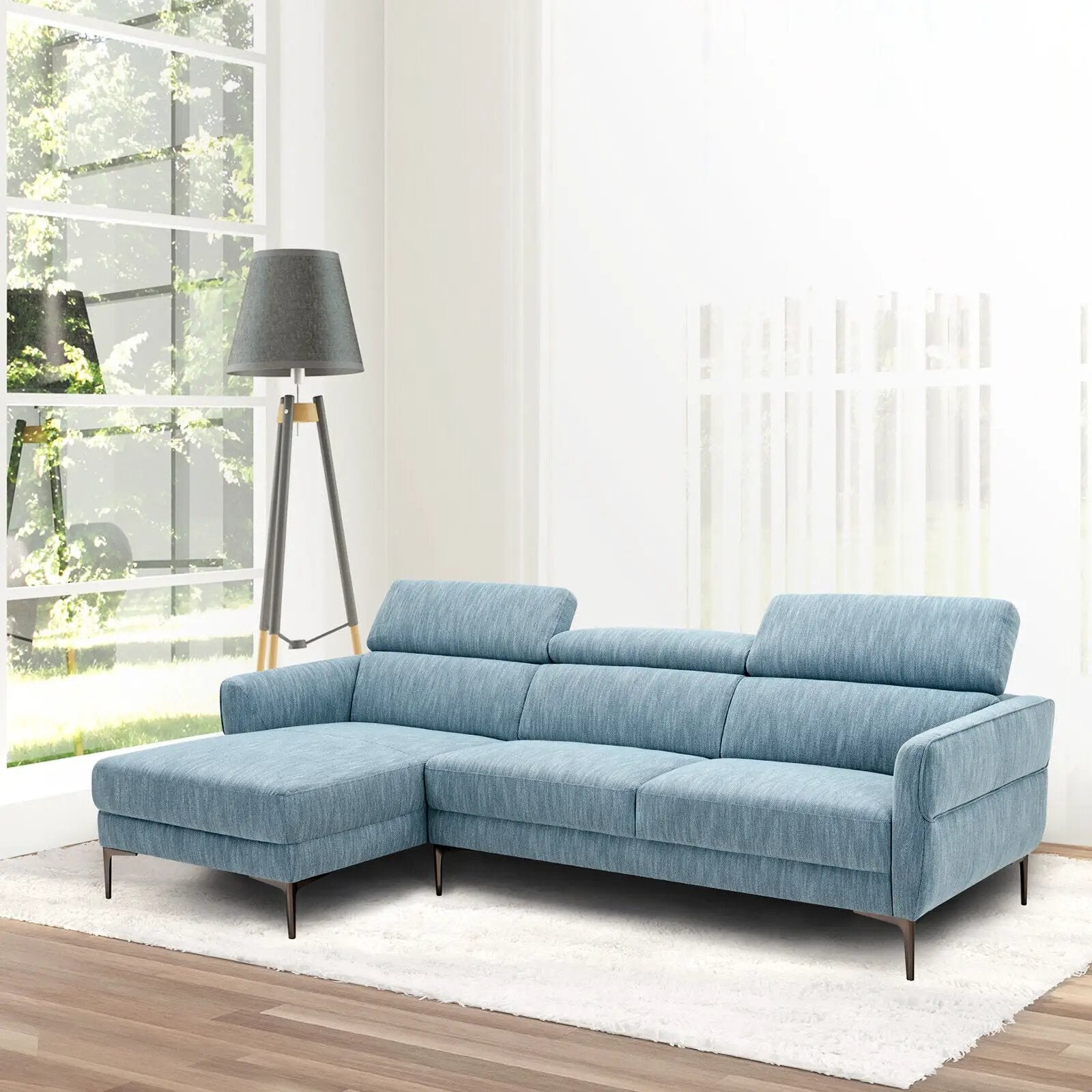 105 Inch L-Shaped Sofa Couch with 3 Adjustable Headrests-Blue by DirectDeals