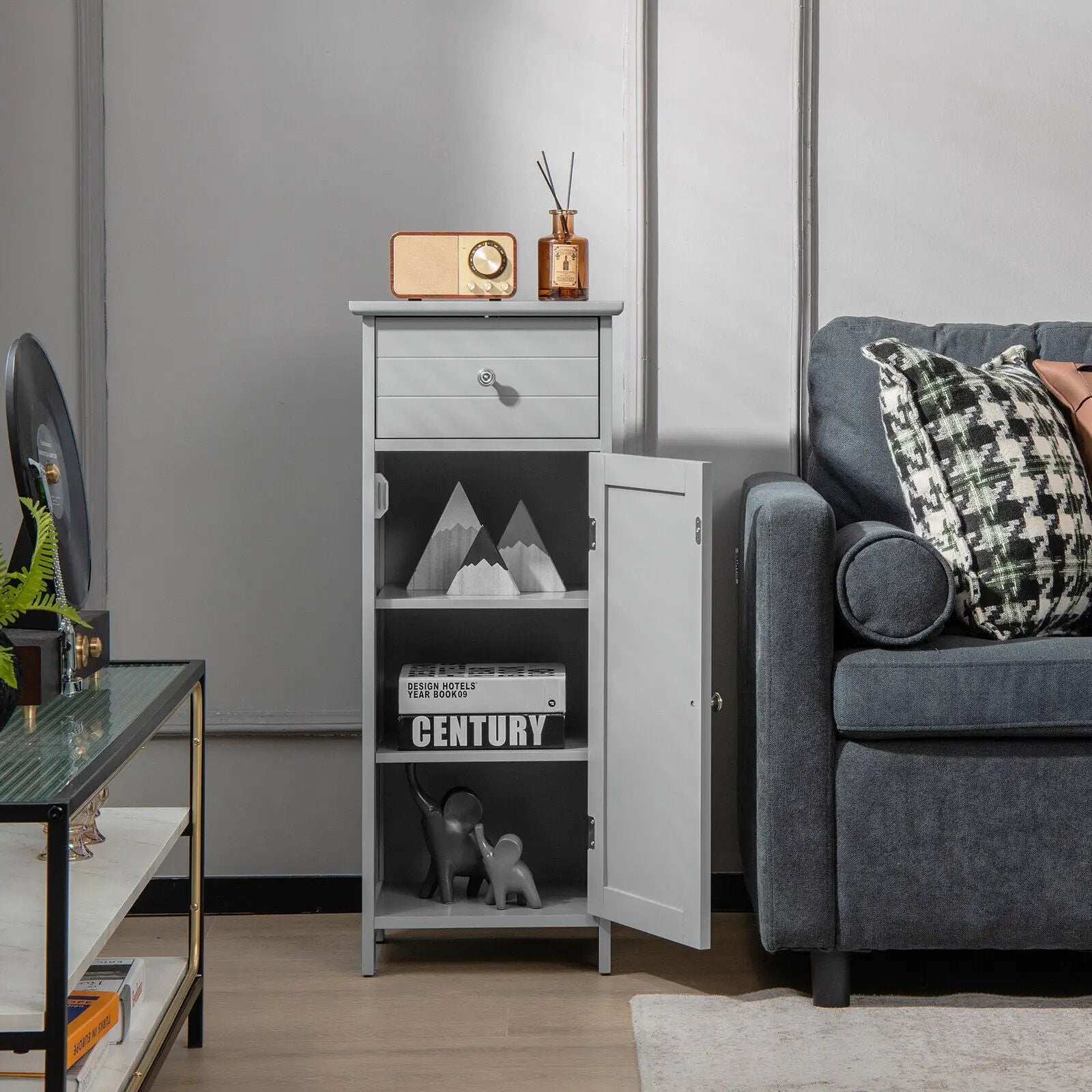 Wooden Bathroom Floor Storage Cabinet with Drawer and Shelf by DirectDeals