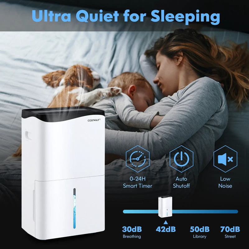 100-Pint Dehumidifier with Smart App and Alexa Control for Home and Basements-White by DirectDeals