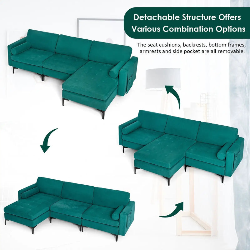 3-Seat L-Shaped Sectional Sofa with USB Ports & Storage by DirectDeals