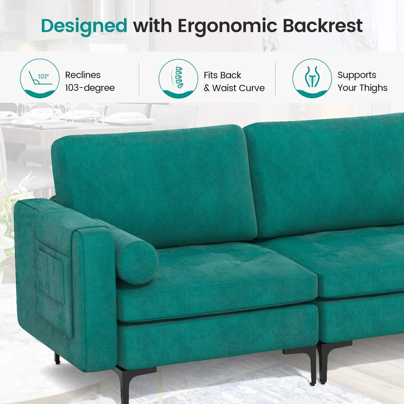3-Seat Modular Sofa with Storage Pocket and Metal Legs by DirectDeals