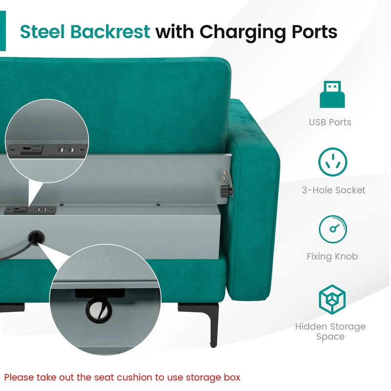 Modular L-shaped 4-Seat Sectional Sofa with Reversible Chaise and 2 USB Socket by DirectDeals