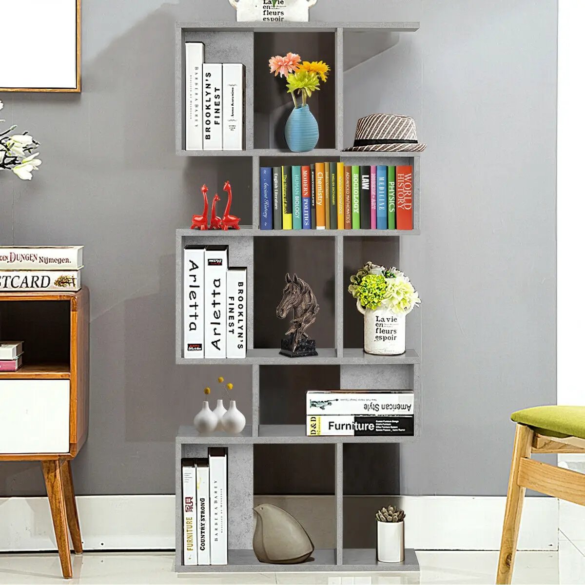 5 Cubes Ladder Shelf Corner Bookshelf Display Rack Bookcase by DirectDeals