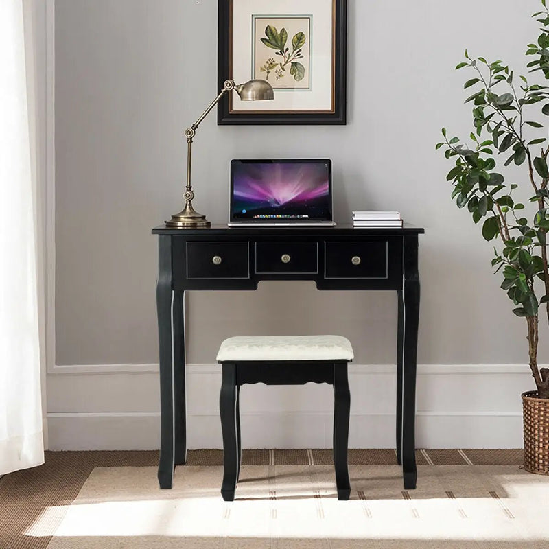 5 Drawers Vanity Table Stool Set with 12-LED Bulbs by DirectDeals