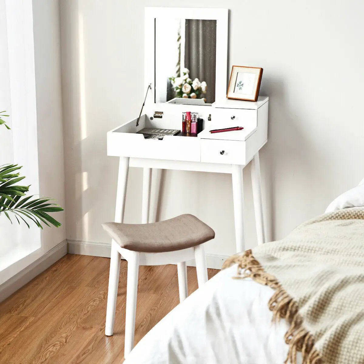 Vanity Dressing Table Set Flip Mirror Desk Furniture Stool by DirectDeals