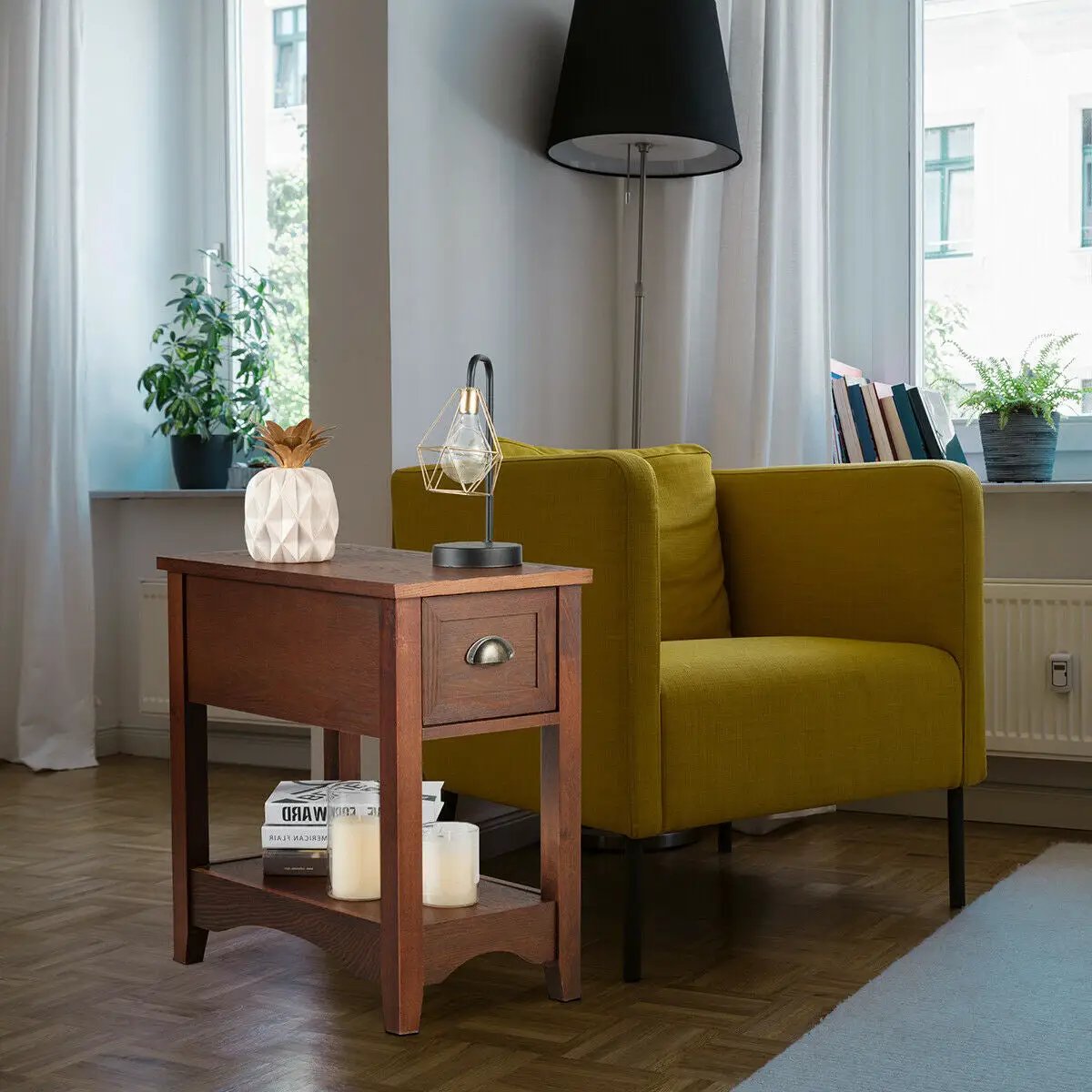 Contemporary Chair Side End Table Compact Table with Drawer Nightstand by DirectDeals