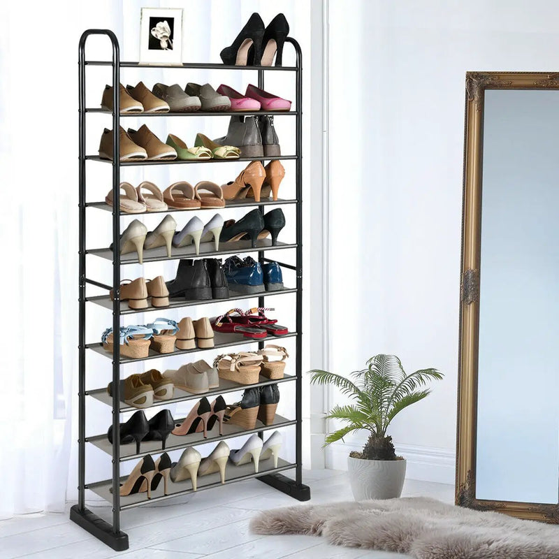 10-Tier Free-Standing Metal Frame Shoe Rack by DirectDeals