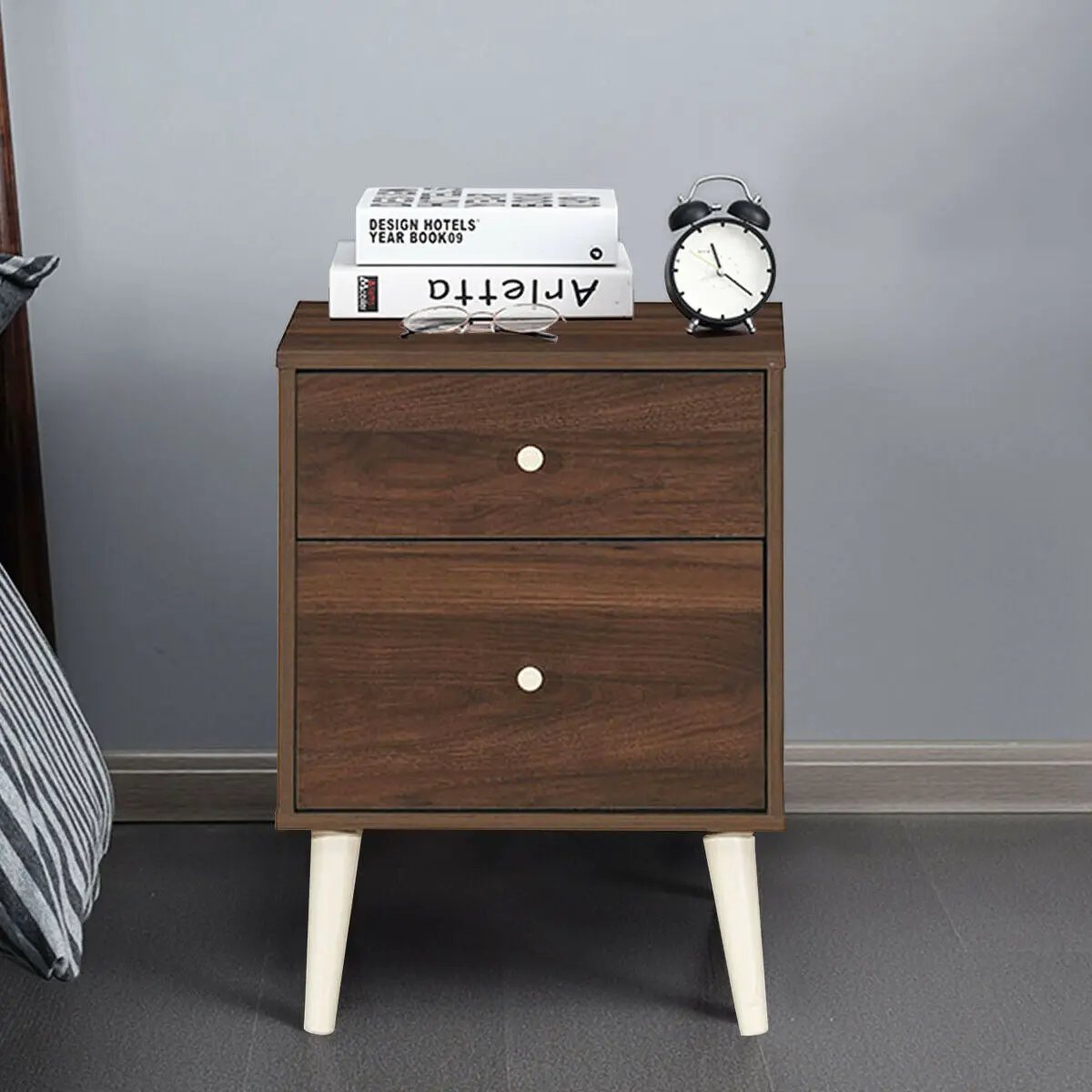 2-Drawer Nightstand Beside End Side Table with Rubber Legs by DirectDeals