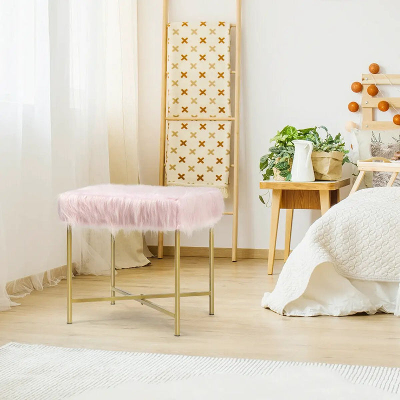 Faux Fur Ottoman Decorative Stool with Metal Legs by DirectDeals