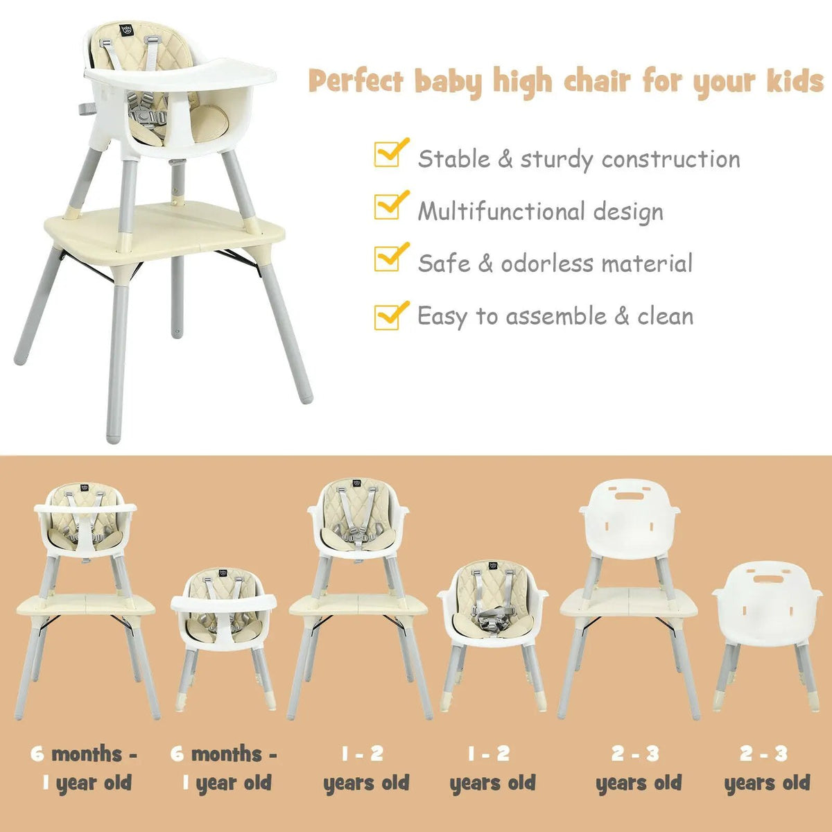 4-in-1 Baby Convertible Toddler Table Chair Set with PU Cushion by DirectDeals