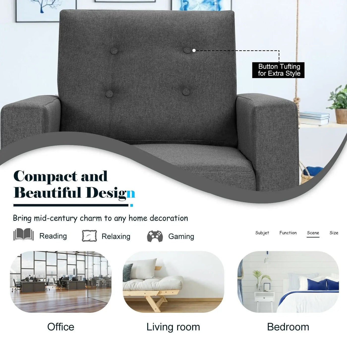 Mid-Century Upholstered Armchair Club Chair with Rubber Wood Legs by DirectDeals