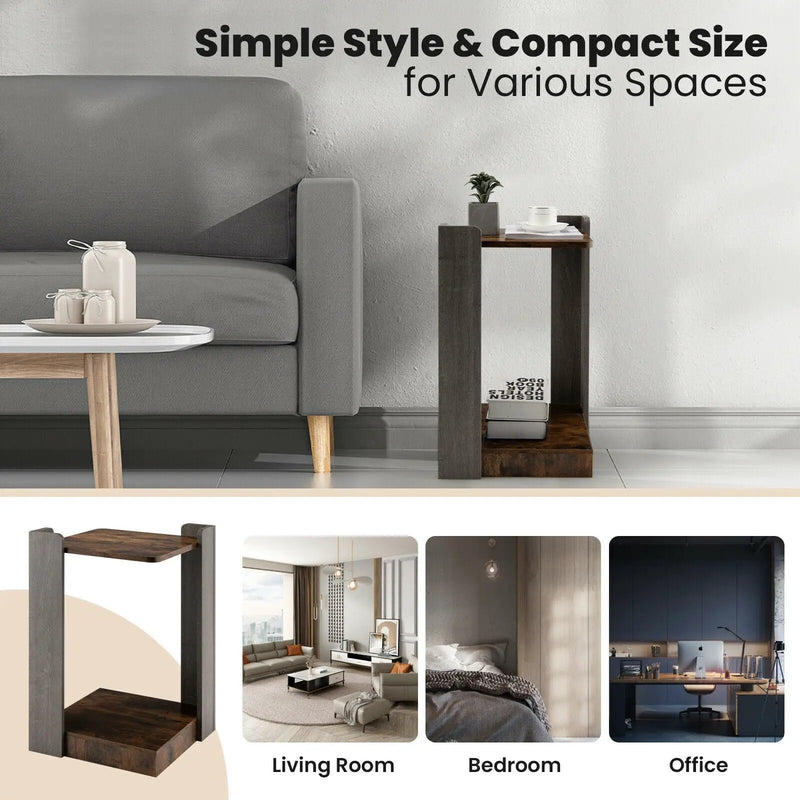 2-Tier Square End Table with Open Storage Shelf for Small Space-Coffee by DirectDeals