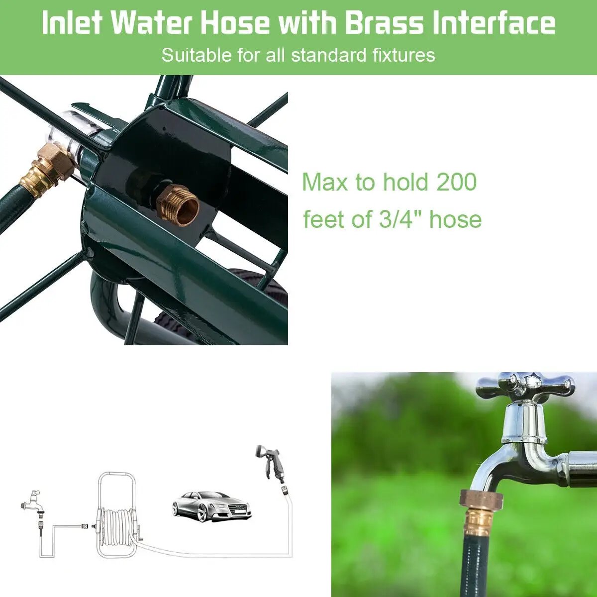 Garden Steel Frame Wheeled Hose Reel Cart by DirectDeals