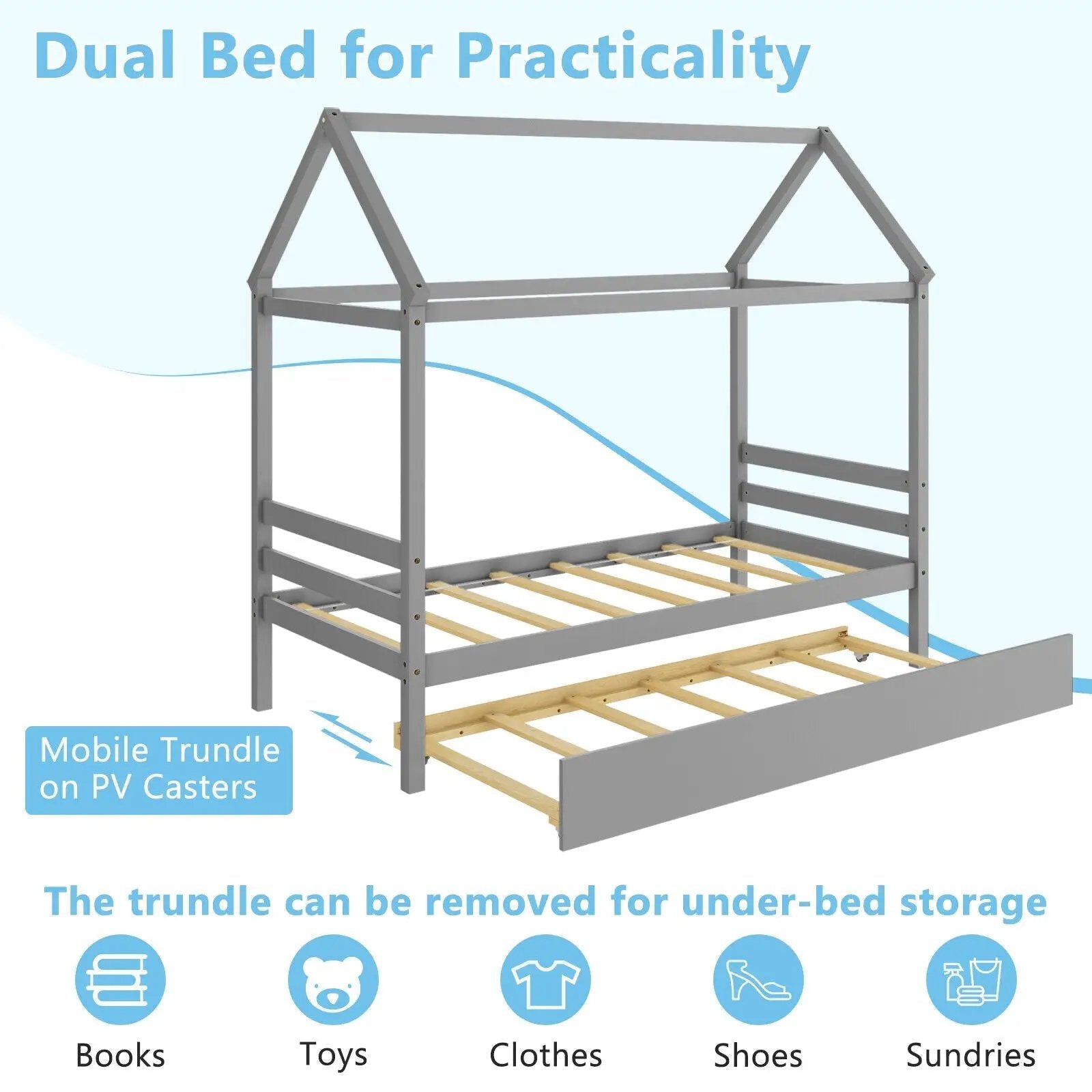 Kids Platform Bed Frame with Roof for Bedroom by DirectDeals
