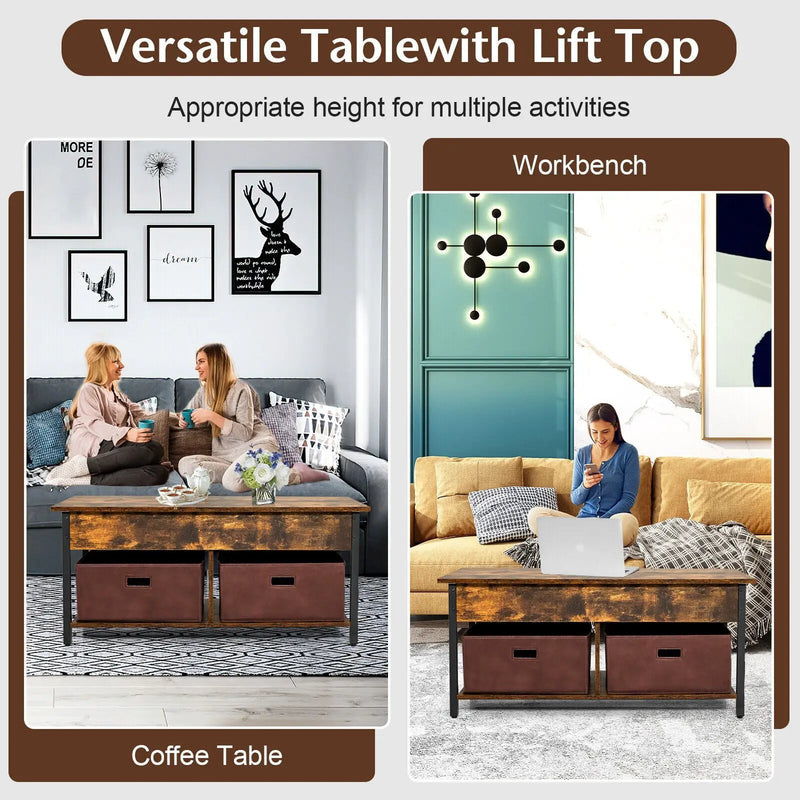 Lift Top Coffee Table Central Table with Drawers and Hidden Compartment for Living Room by DirectDeals