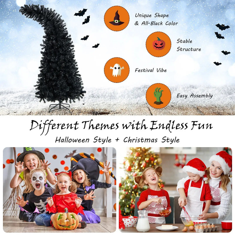 7 Feet Pre-Lit Black Halloween Tree with 8 Flash Modes and 400 Lights by DirectDeals
