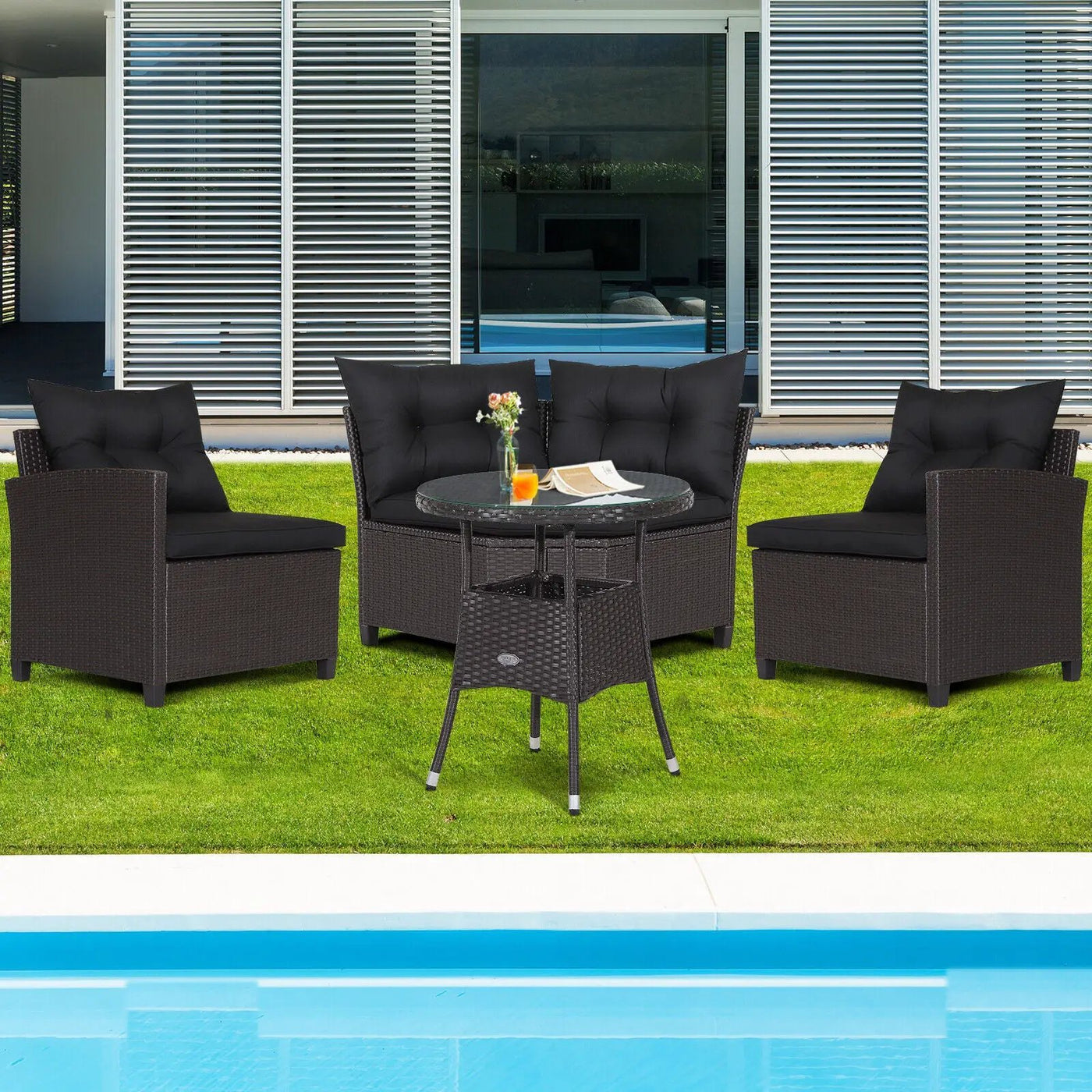 4 Pieces Patio Rattan Furniture Set Cushioned Sofa Glass Table by DirectDeals