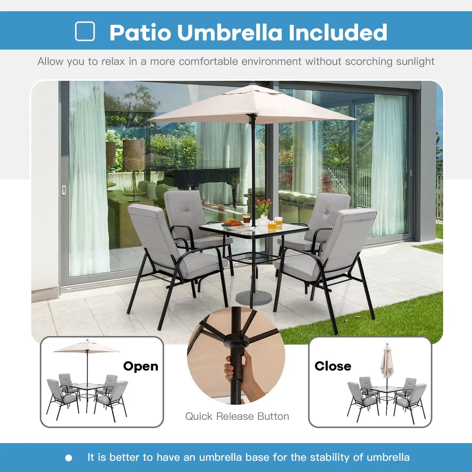 5 Feet Patio Square Market Table Umbrella Shelter with 4 Sturdy Ribs by DirectDeals