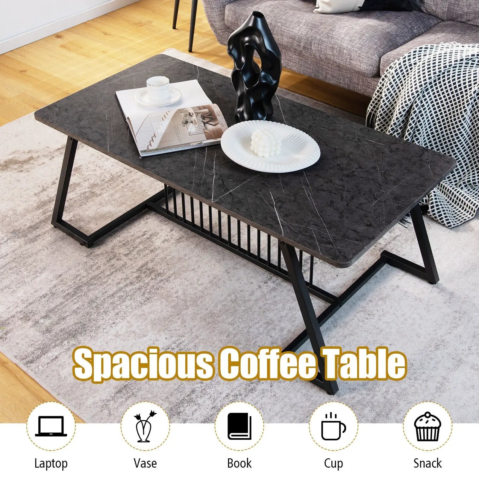 48 Inch Modern Style Coffee Table with Spacious Tabletop for Living Room-Black by DirectDeals