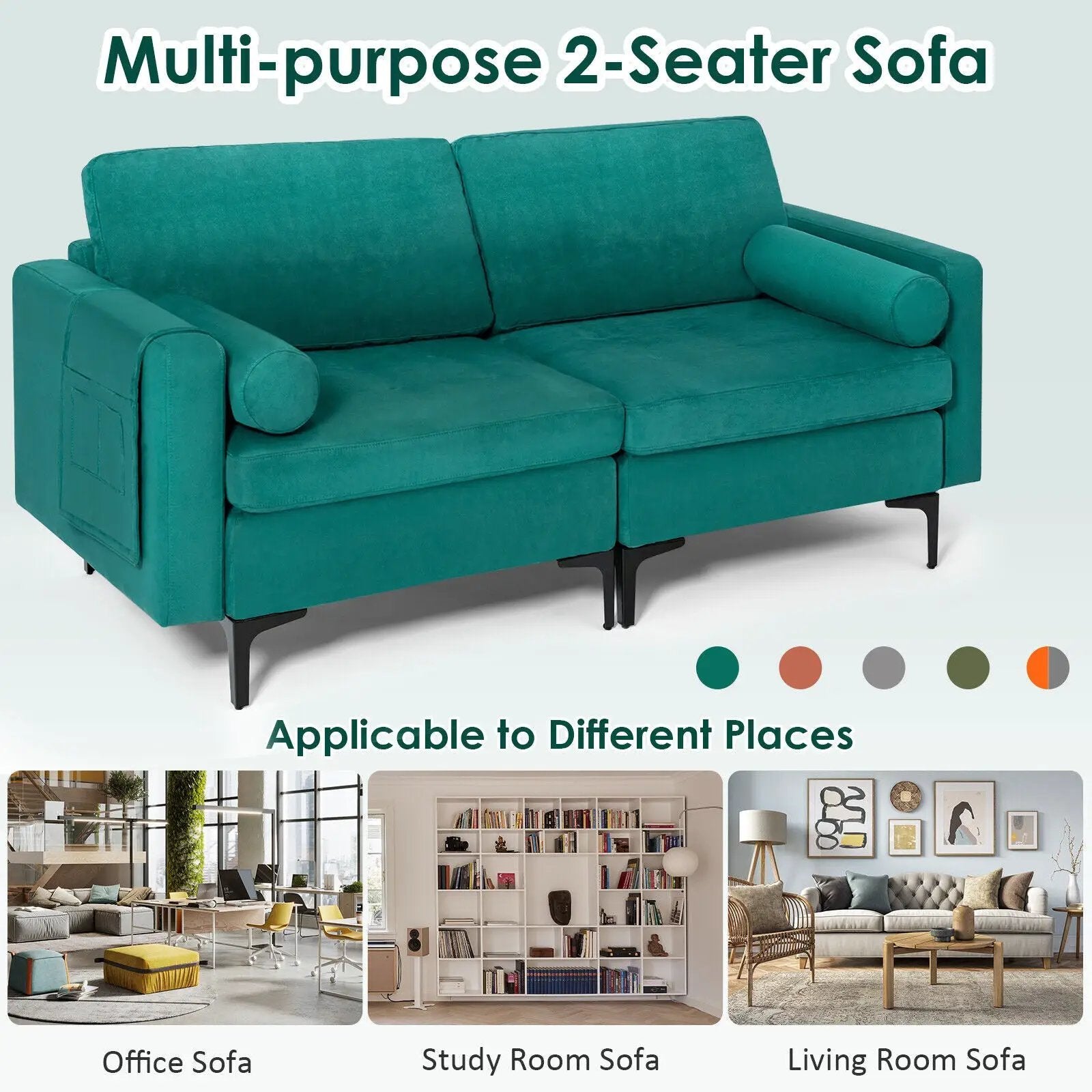 Modular 1/2/3/4-Seat L-Shaped Sectional Sofa Couch with Socket USB Port-2-Seat by DirectDeals