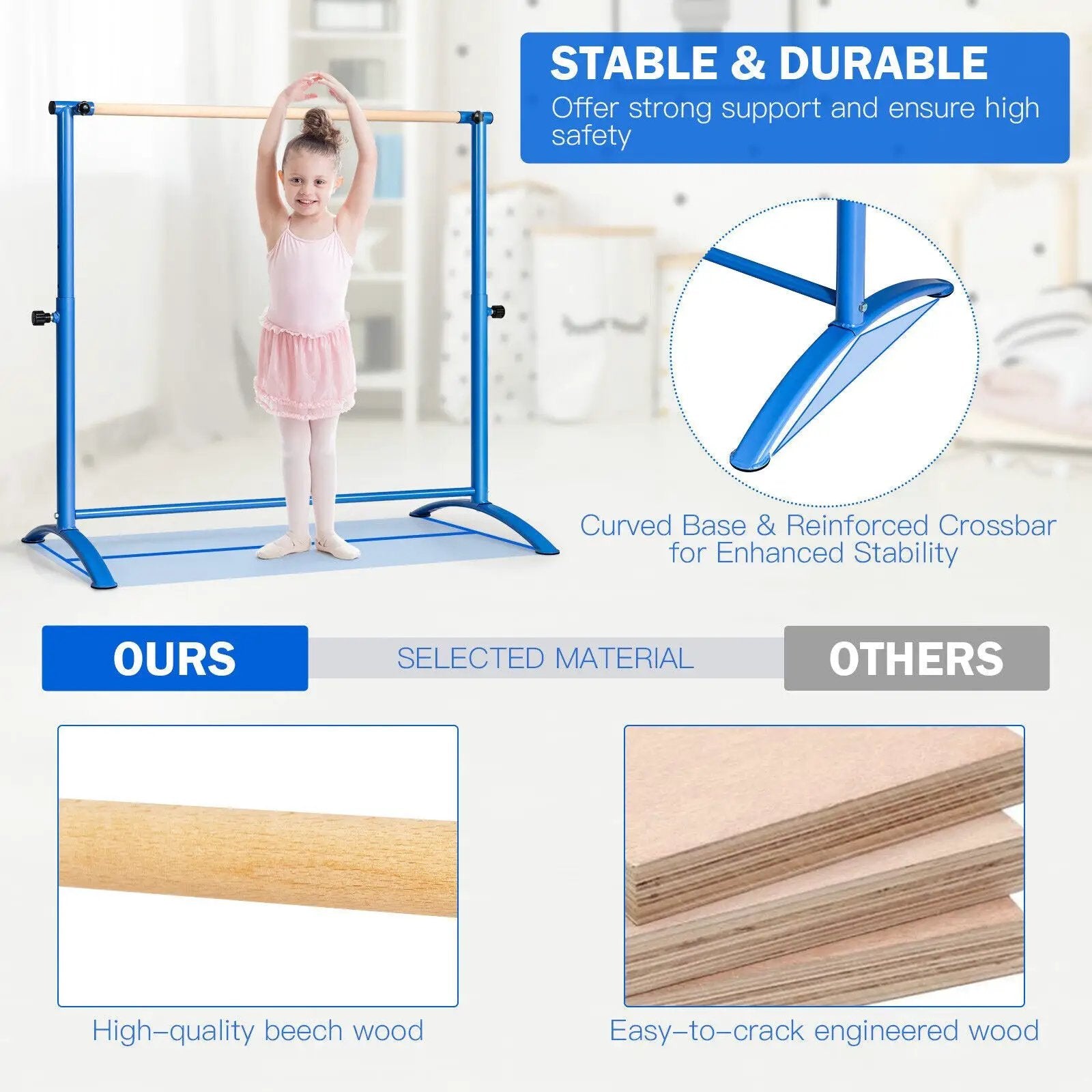 51 Inch Ballet Barre Bar with 4-Position Adjustable Height by DirectDeals