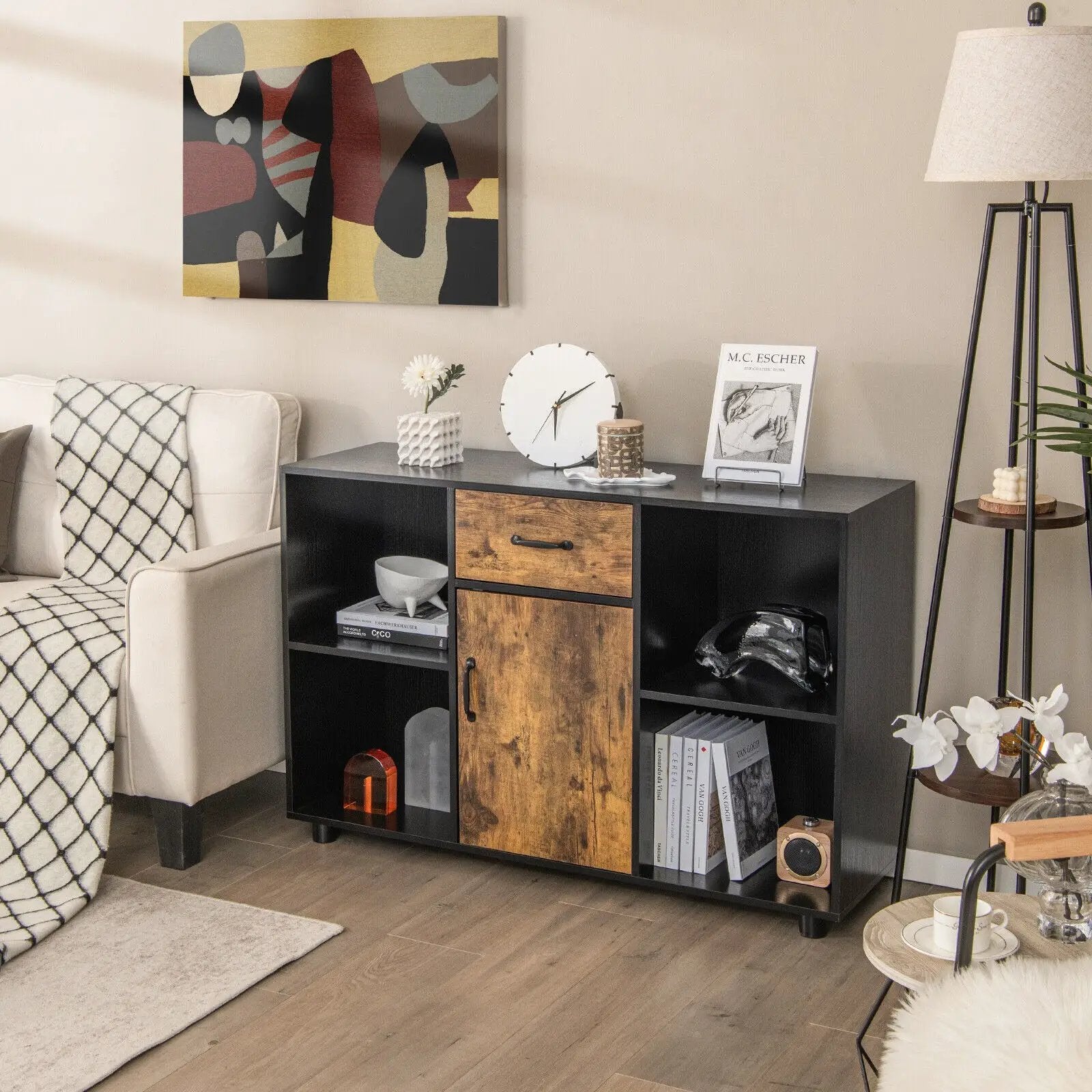 48 Inch Industrial Buffet Sideboard with 4 Open Cubbies by DirectDeals
