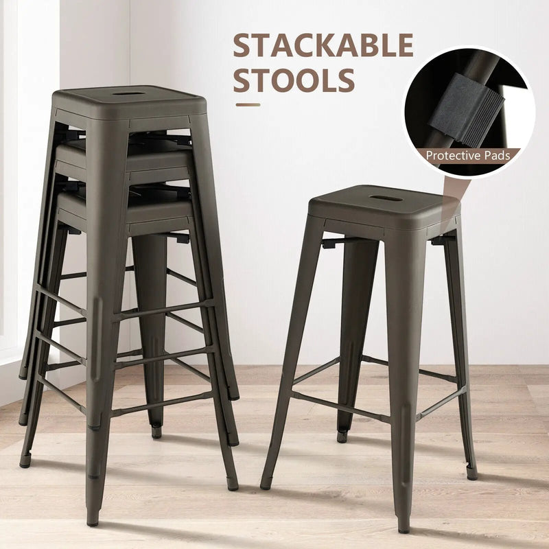 30 Inch Bar Stools Set of 4 with Square Seat and Handling Hole by DirectDeals