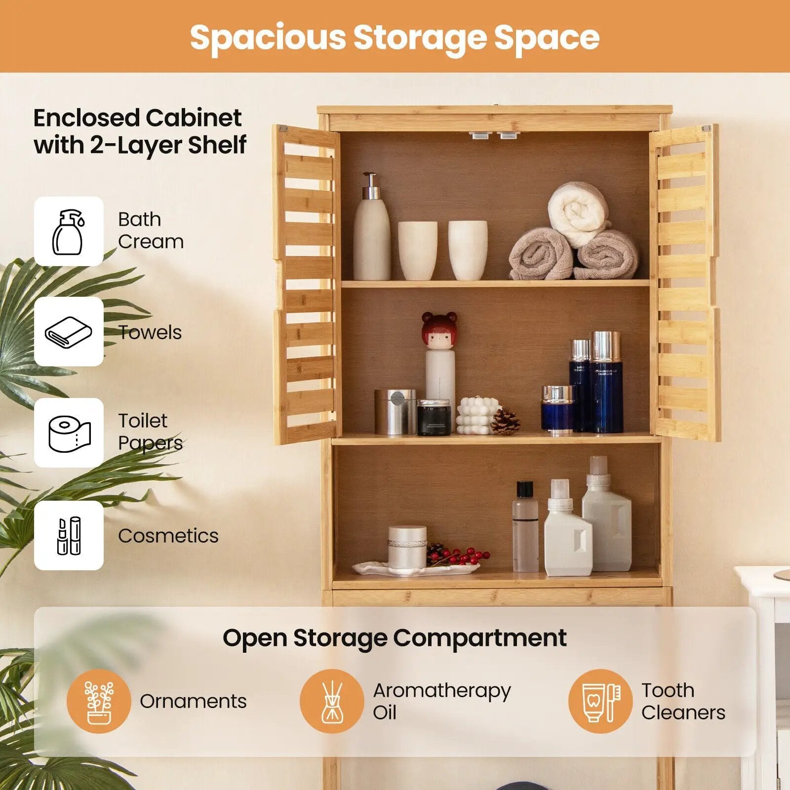 Bamboo Over The Toilet Storage Cabinet Bathroom with Adjustable Shelf-Natural by DirectDeals