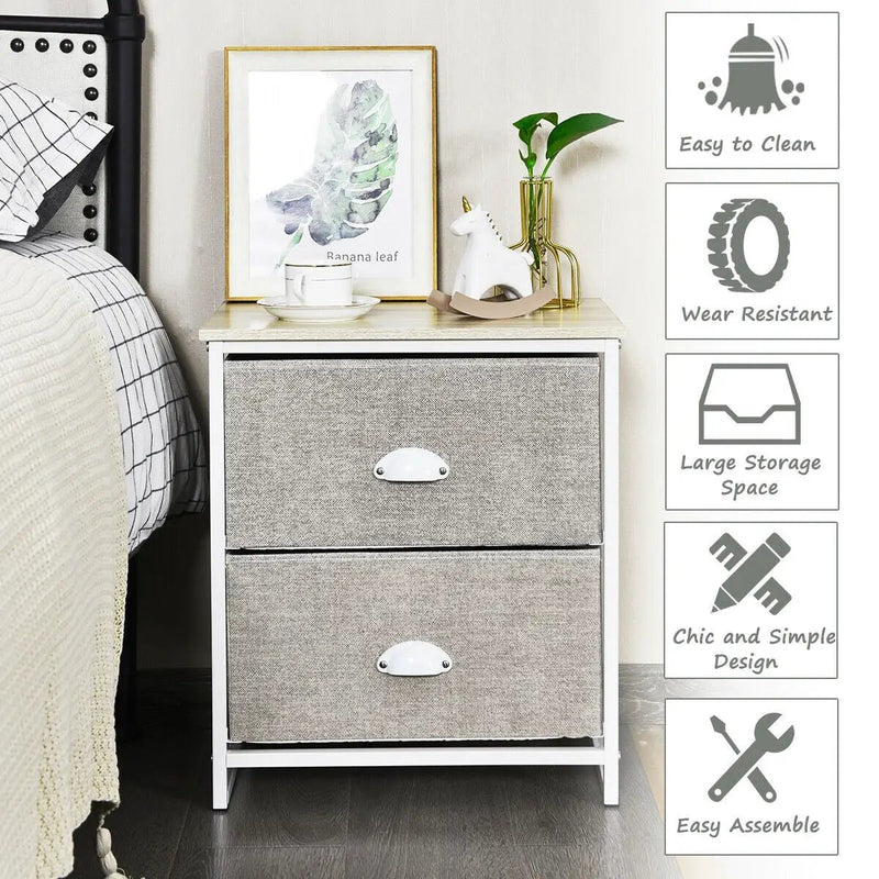Metal Frame Nightstand Side Table Storage with 2 Drawers-Gray by DirectDeals