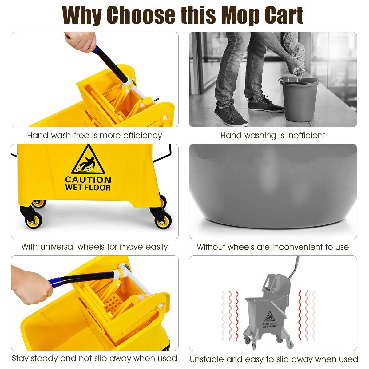21 Quart Mop Bucket Side Press Wringer on Wheels With Panel by DirectDeals