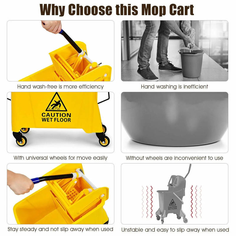 21 Quart Mop Bucket Side Press Wringer on Wheels With Panel by DirectDeals