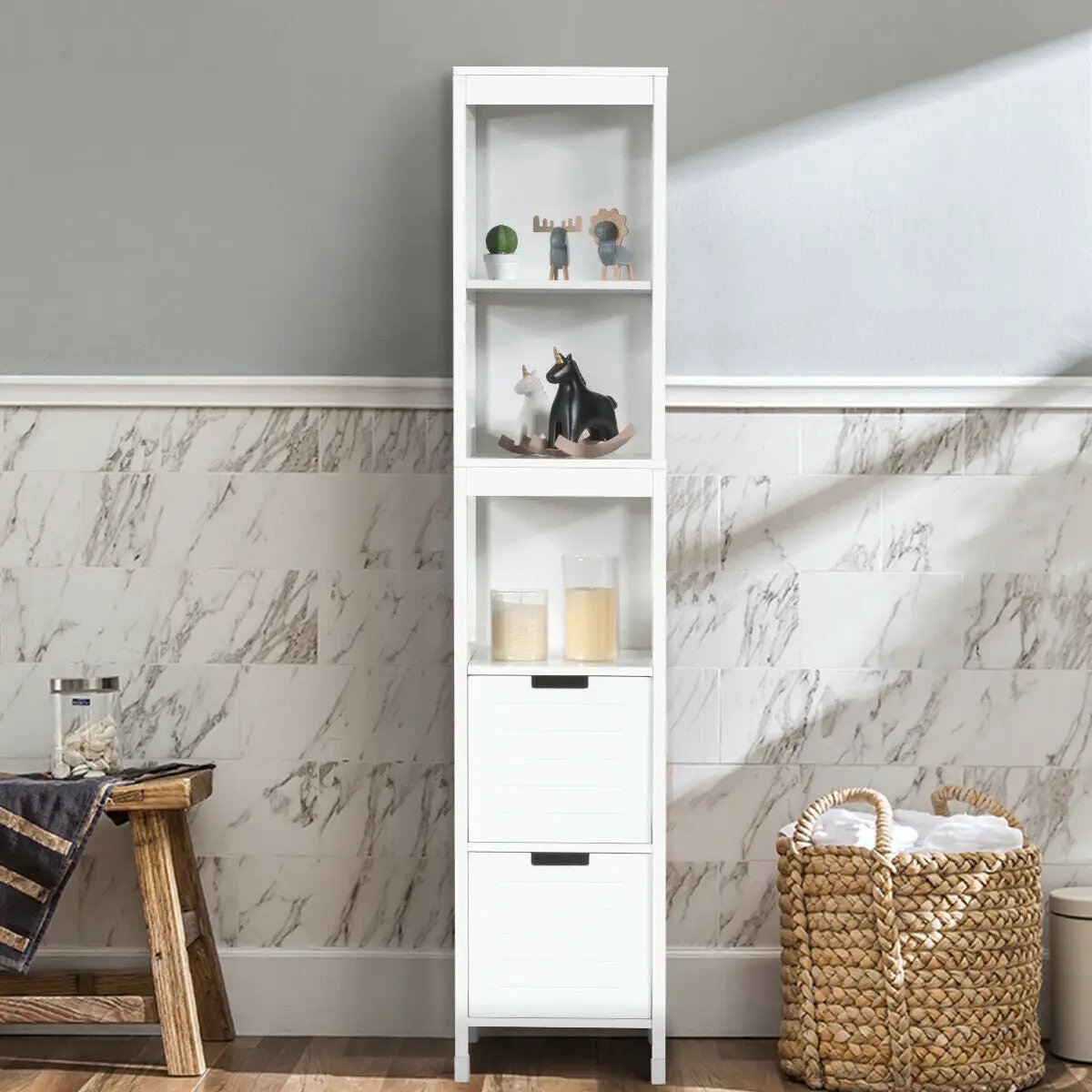 5-Tier Multifunctional Bathroom Floor Cabine Storage with 2 Drawers by DirectDeals