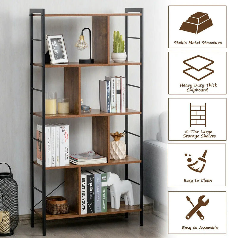 4-Tier Industrial Freestanding Bookshelf with Metal Frame by DirectDeals