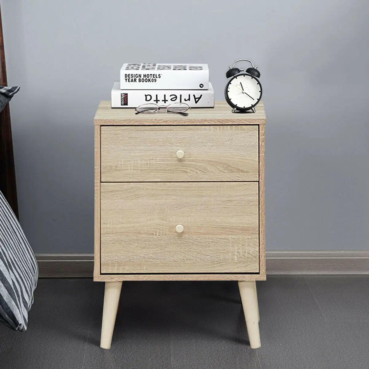 2-Drawer Nightstand Beside End Side Table with Rubber Legs by DirectDeals