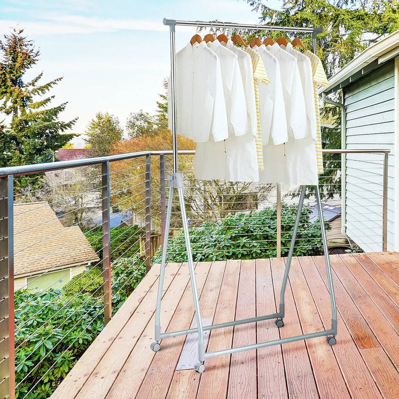 Extendable Foldable Heavy Duty Clothing Rack with Hanging Rod by DirectDeals