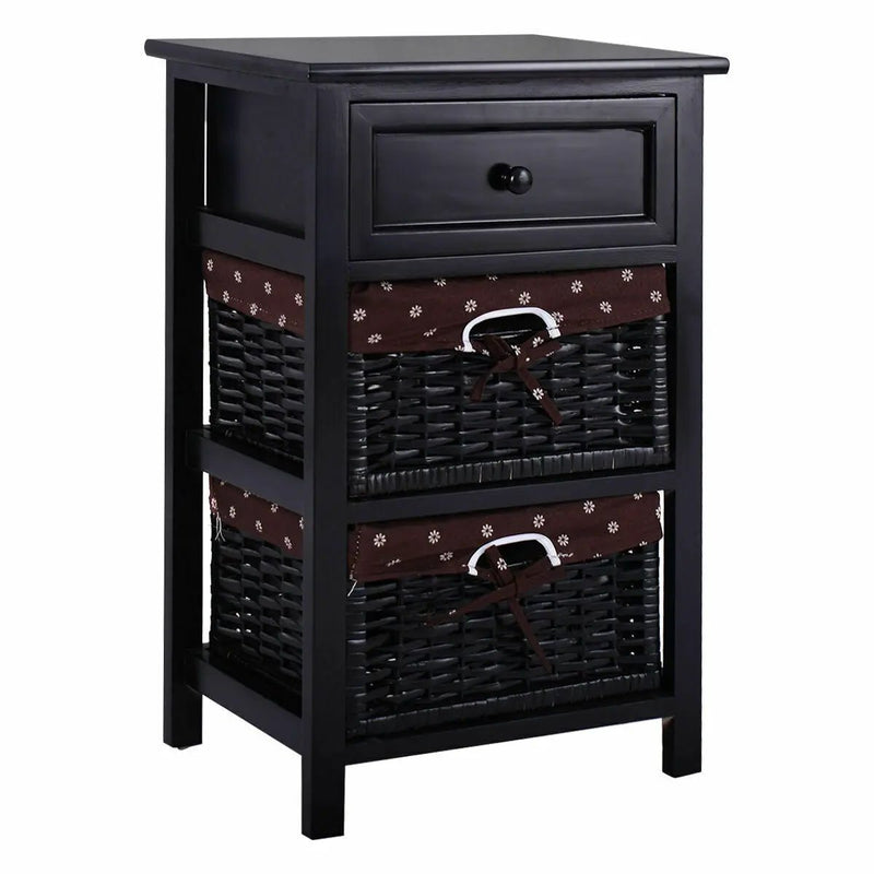 3 Tier Set of 2 Wood Nightstand with 1 and 2 Drawer by DirectDeals
