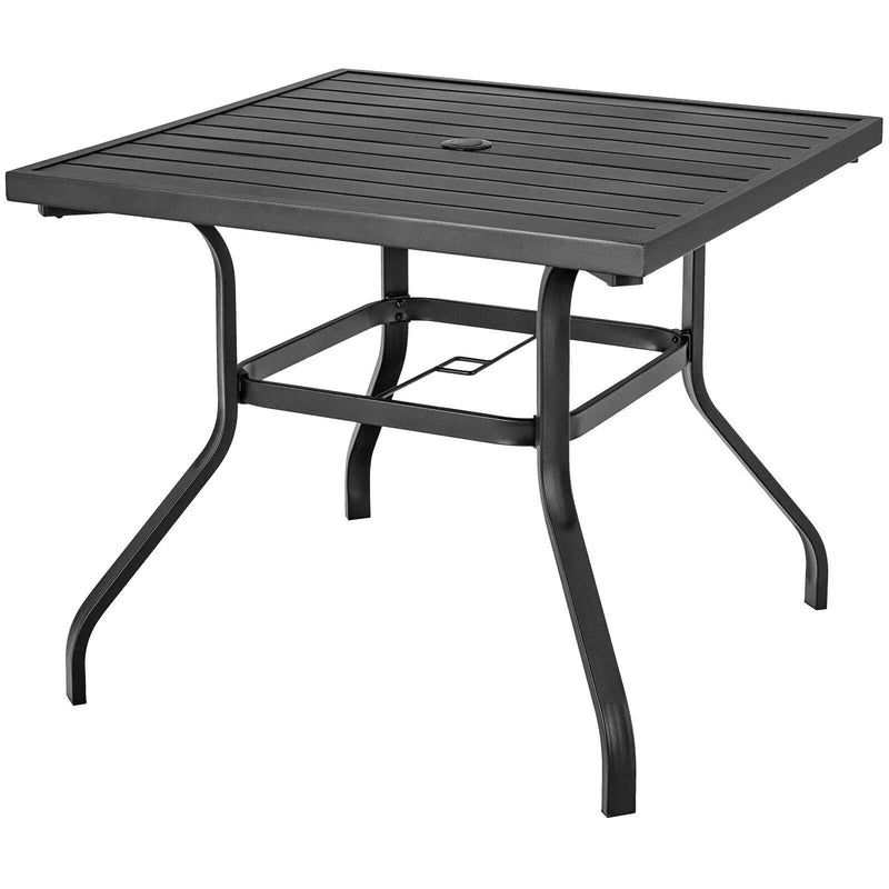 3 Pieces Patio Dining Set Stackable Chairs Armrest Table with Umbrella Hole by DirectDeals