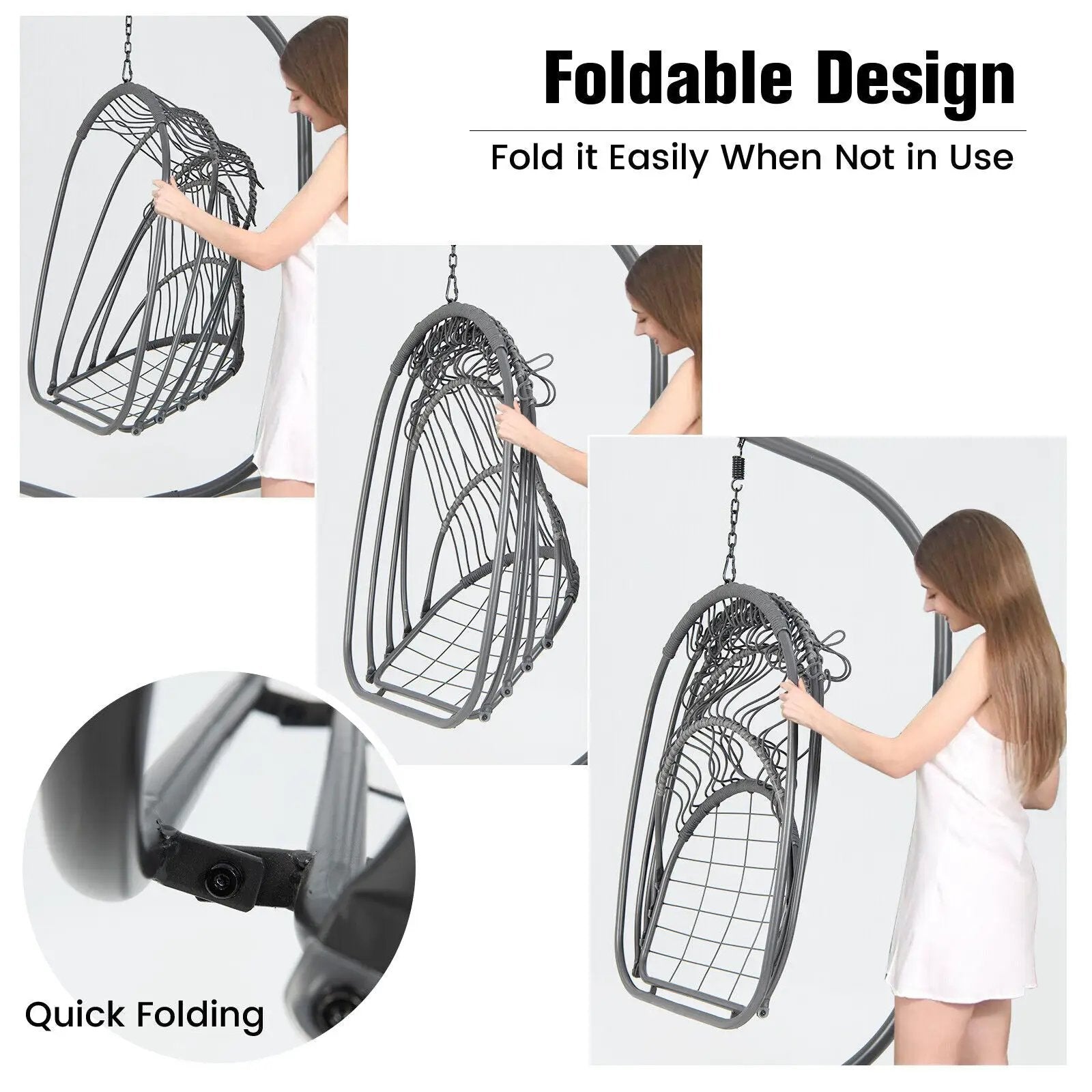 Hanging Folding Egg Chair with Stand Soft Cushion Pillow Swing Hammock by DirectDeals