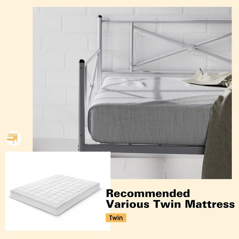 Metal Daybed Twin Bed Frame Stable Steel Slats Sofa Bed by DirectDeals