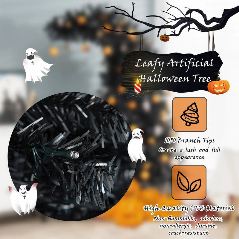 7 Feet Pre-Lit Black Halloween Tree with 8 Flash Modes and 400 Lights by DirectDeals