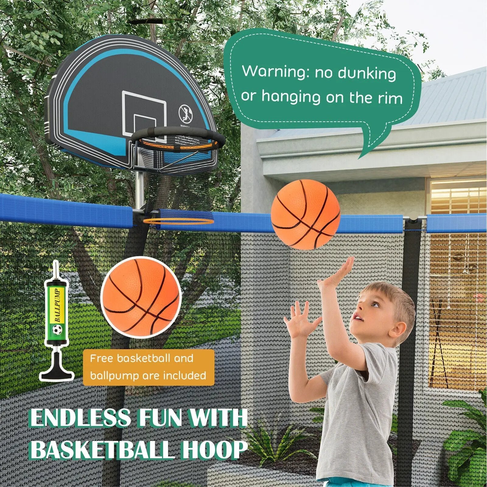 8/10 Feet Recreational Trampoline with Basketball Hoop by DirectDeals