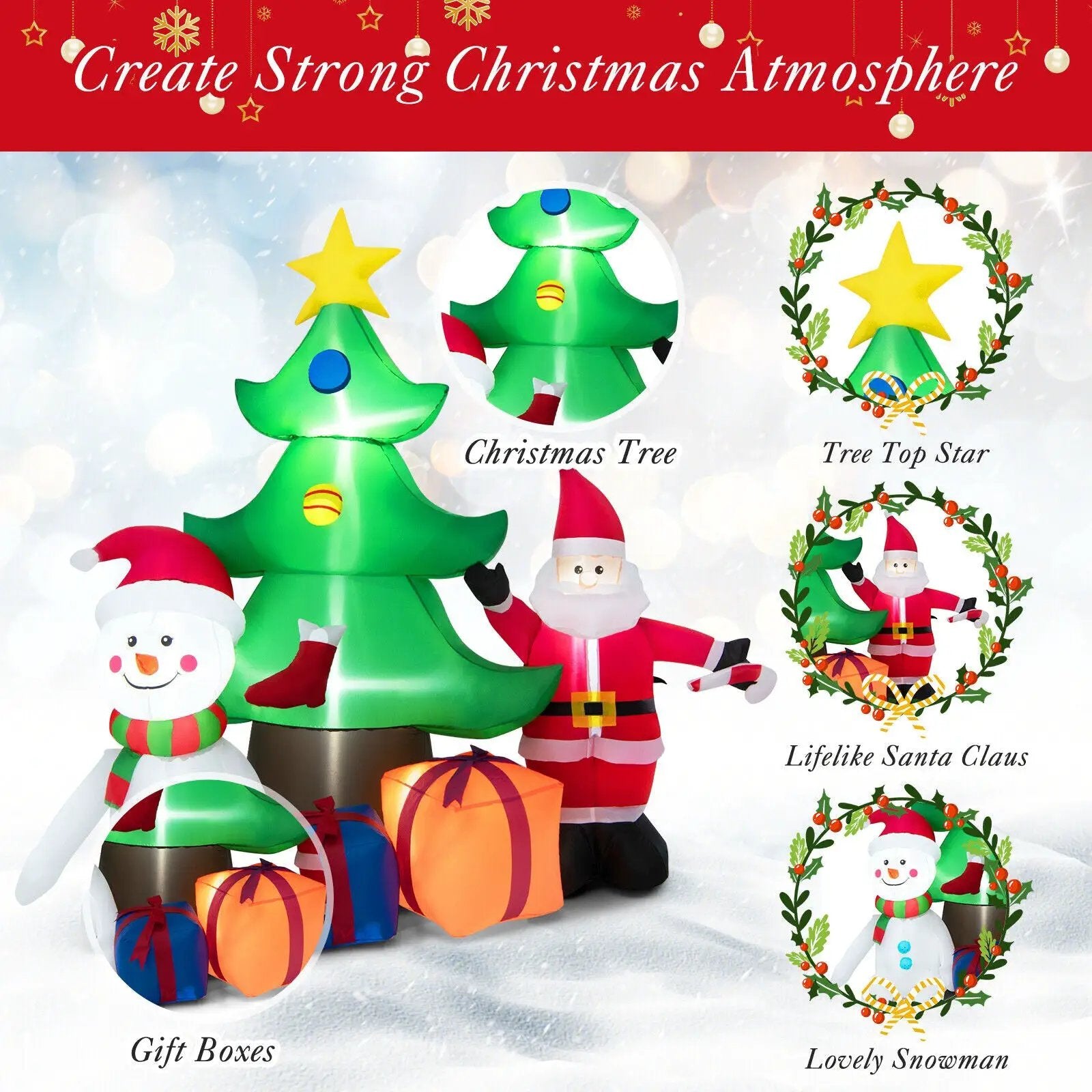7.2 Feet Inflatable Lighted Christmas Decoration Tree with Santa Claus by DirectDeals