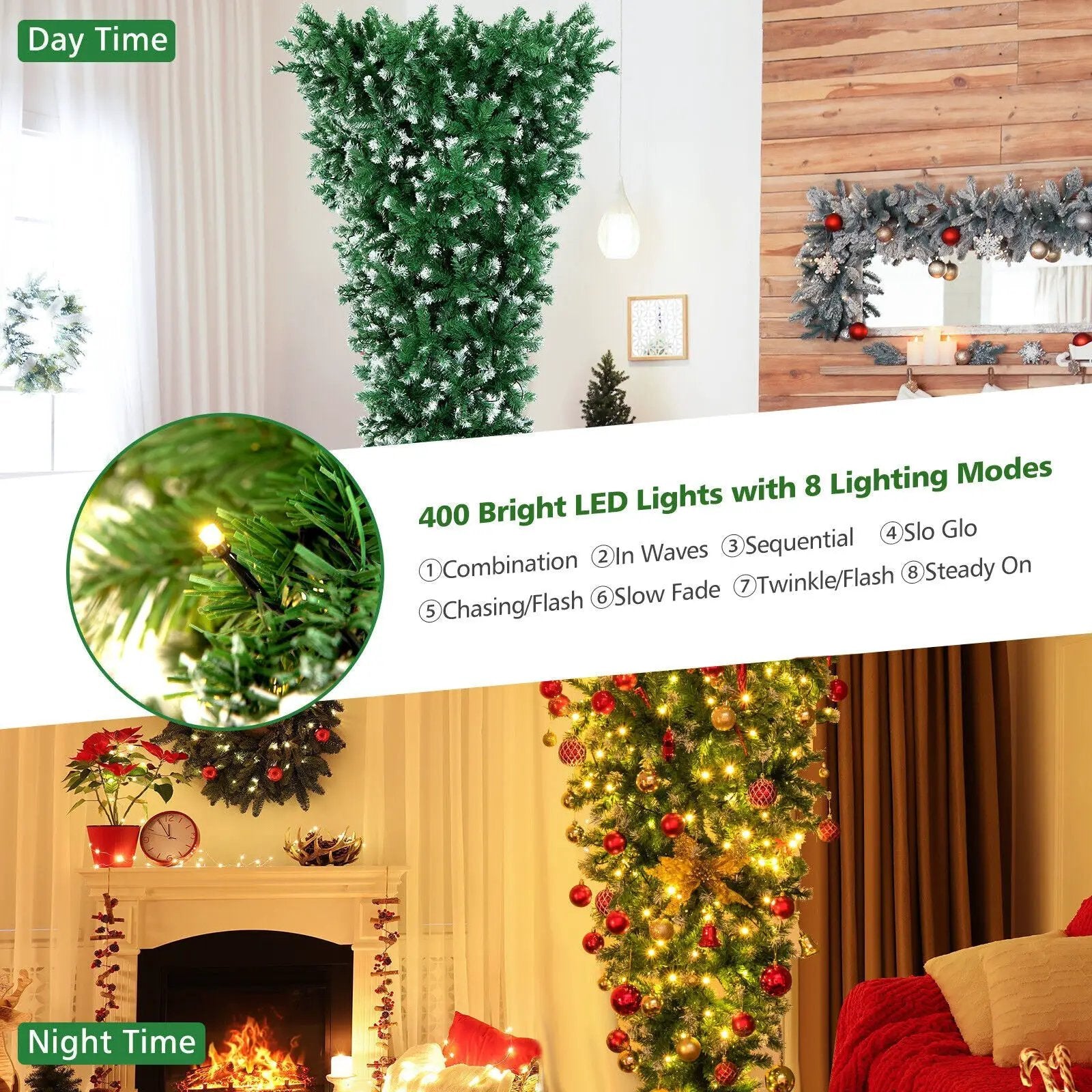 7.5 Feet Pre-Lit Snowy Upside Down Christmas Tree 1100 Tips by DirectDeals
