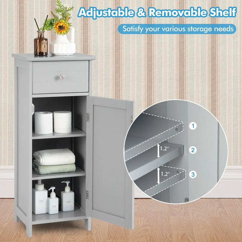 Wooden Bathroom Floor Storage Cabinet with Drawer and Shelf by DirectDeals